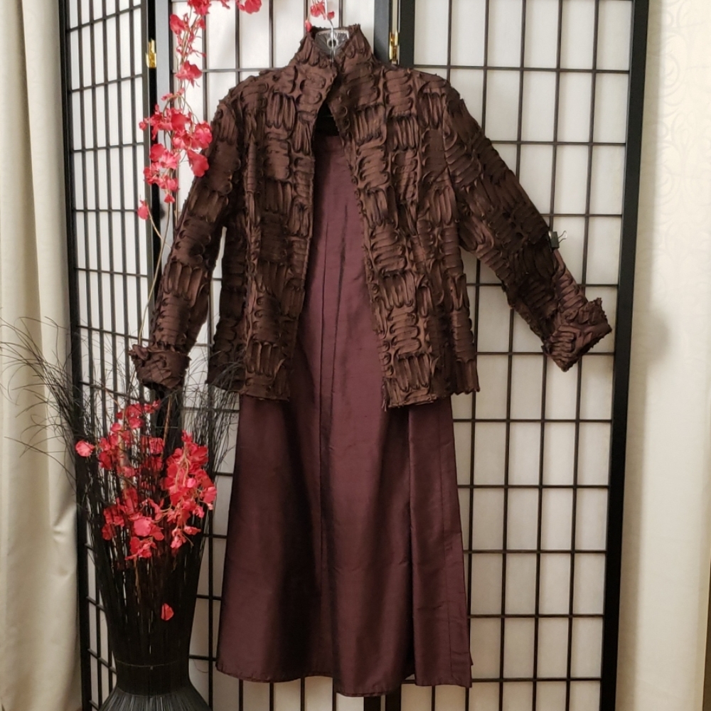 Exquisite chocolate brown evening jacket ensemble